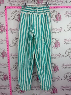 SHEBON vintage pants Striped Teal and White Straight-Leg Pants